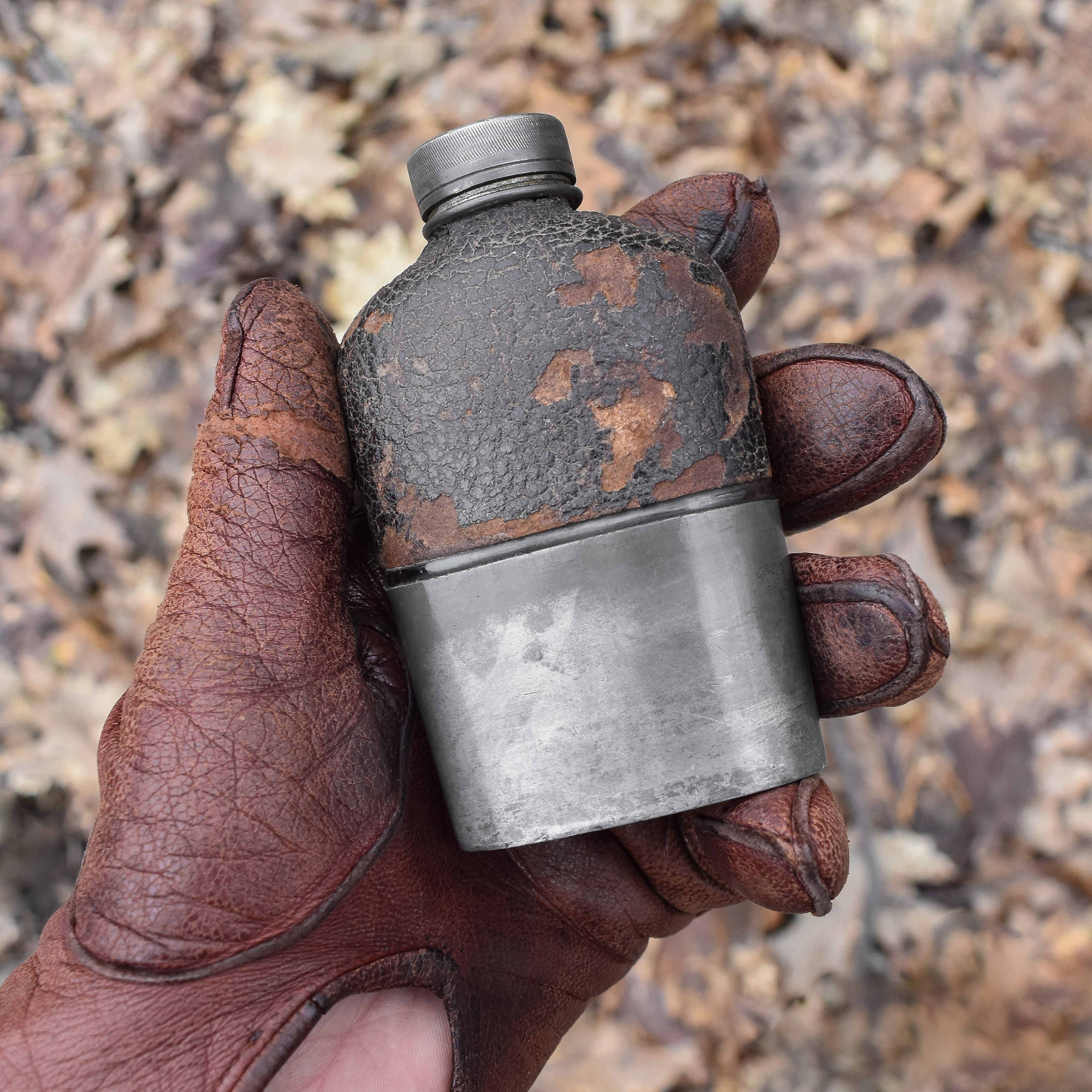 Antique Vintage 20s British Hip Flask Canteen Bottle Flacon Field Gear Hunting Hiking Bushcraft Leather Mens Gift Decor