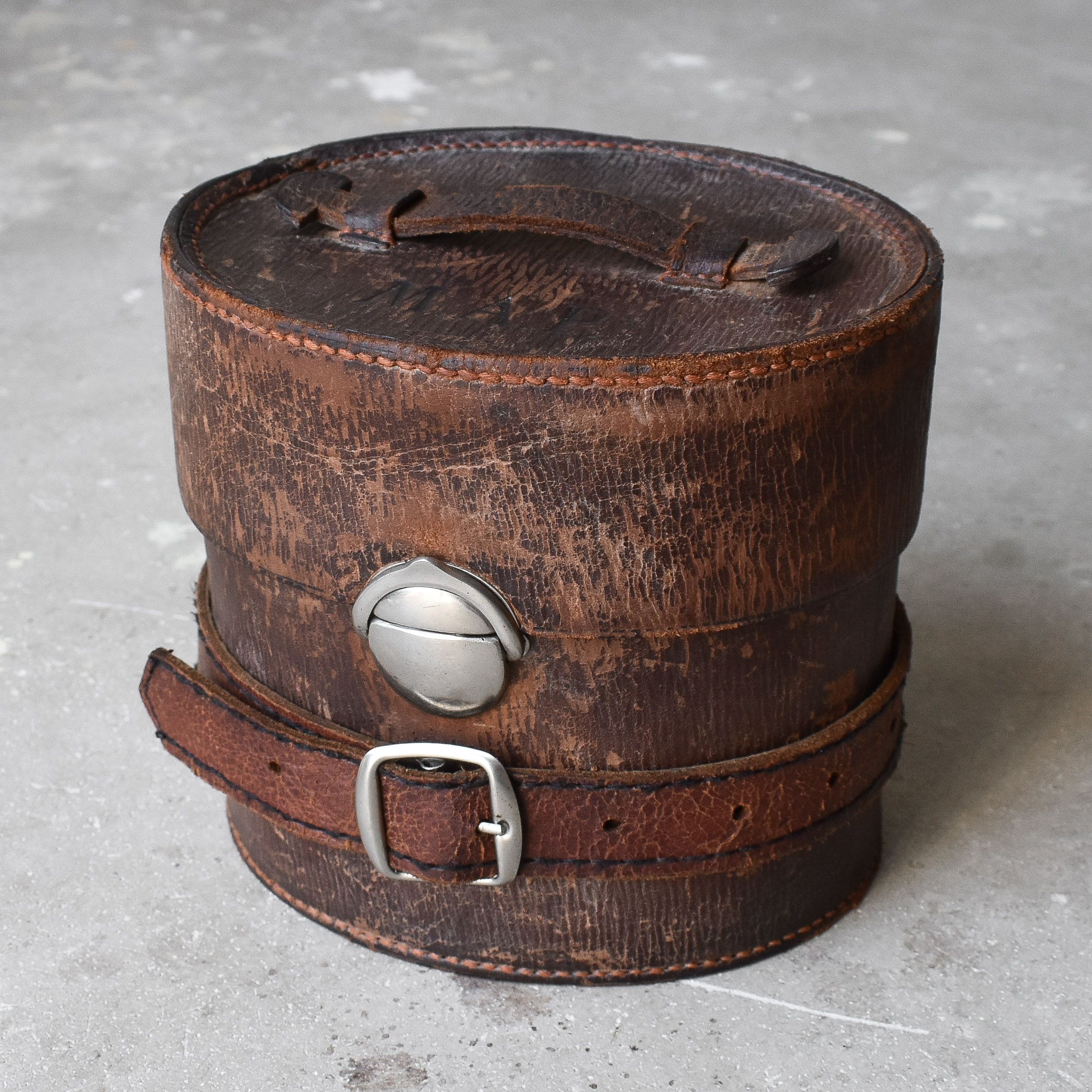 Antique Vintage Early 1900's French Leather Travel Toiletry Scent Cologne Bottles Set Case Brown Decor Gentlemens Gift