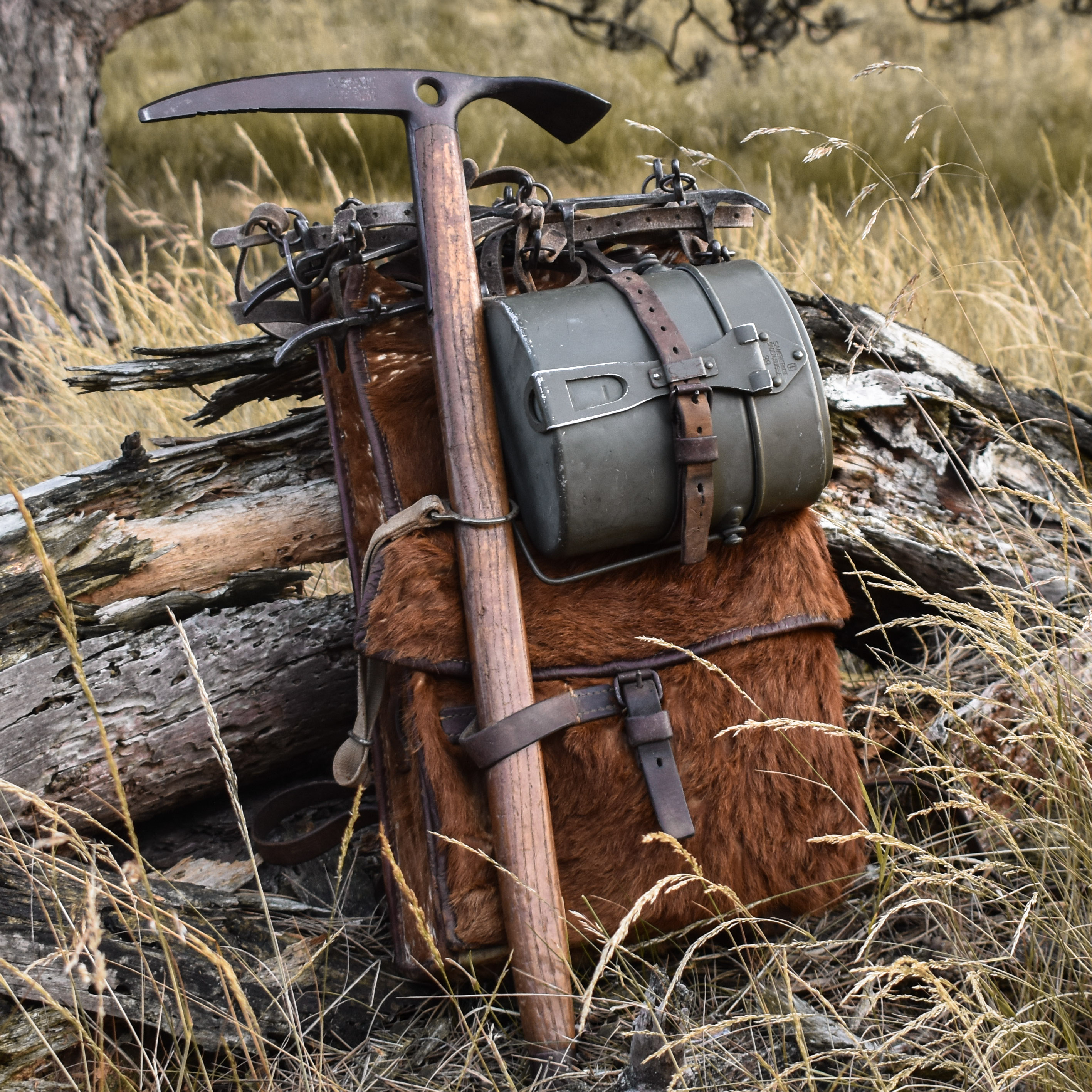 Antique Vintage 30s 1930s Swiss Army Military Rucksack Tornister Bag Backpack Set Gear Mess Kit Cabin Lodge Ranch Decor Mountain Hiking Bushcraft Rugged