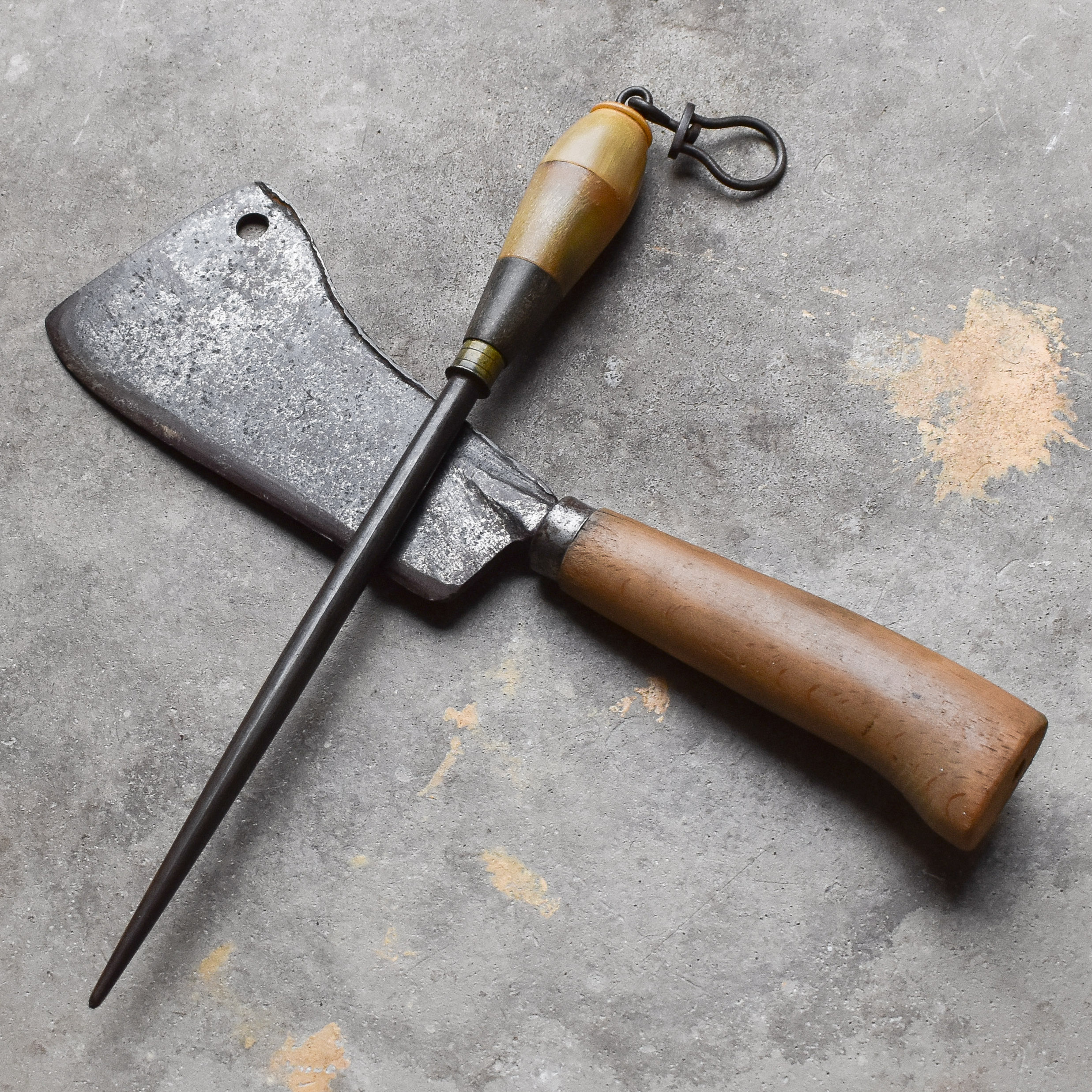 antique-vintage-early-1900s-German-sharpening-steel-tool-butchers-butcher-gear-kitchen-rustic-restaurant-steak-house-decor-horn-handle-gift (1) Antique Vintage Early 1900’s German Sharpening Steel Tool Knife Horn Handle Kitchen Butcher Shop Restaurant Steak House Rustic Decor