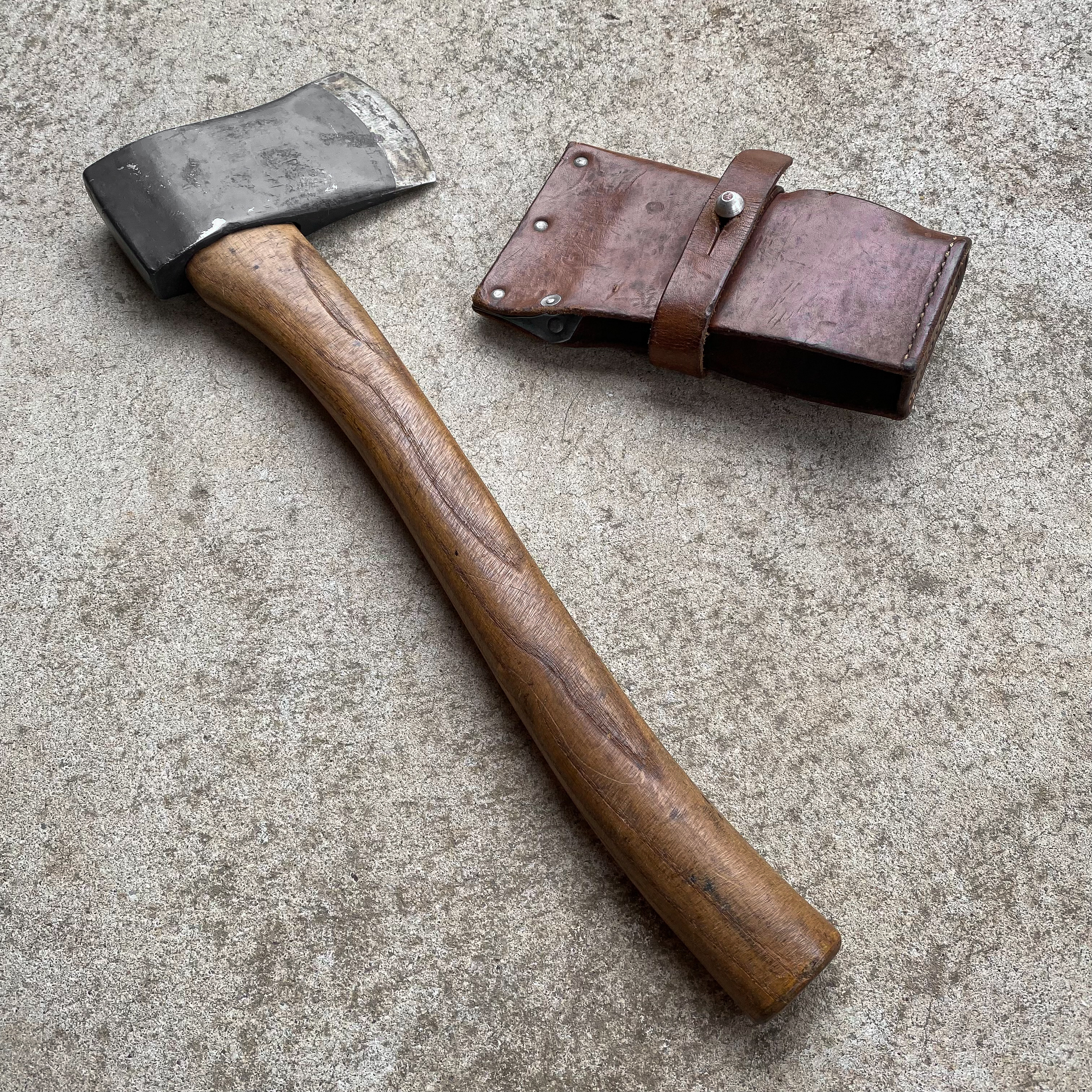 Vintage Old 40s 1940s Swiss Army Military Hatchet Axe Ax Tool Leather Sheath Bushcraft Hiking Gear Gift