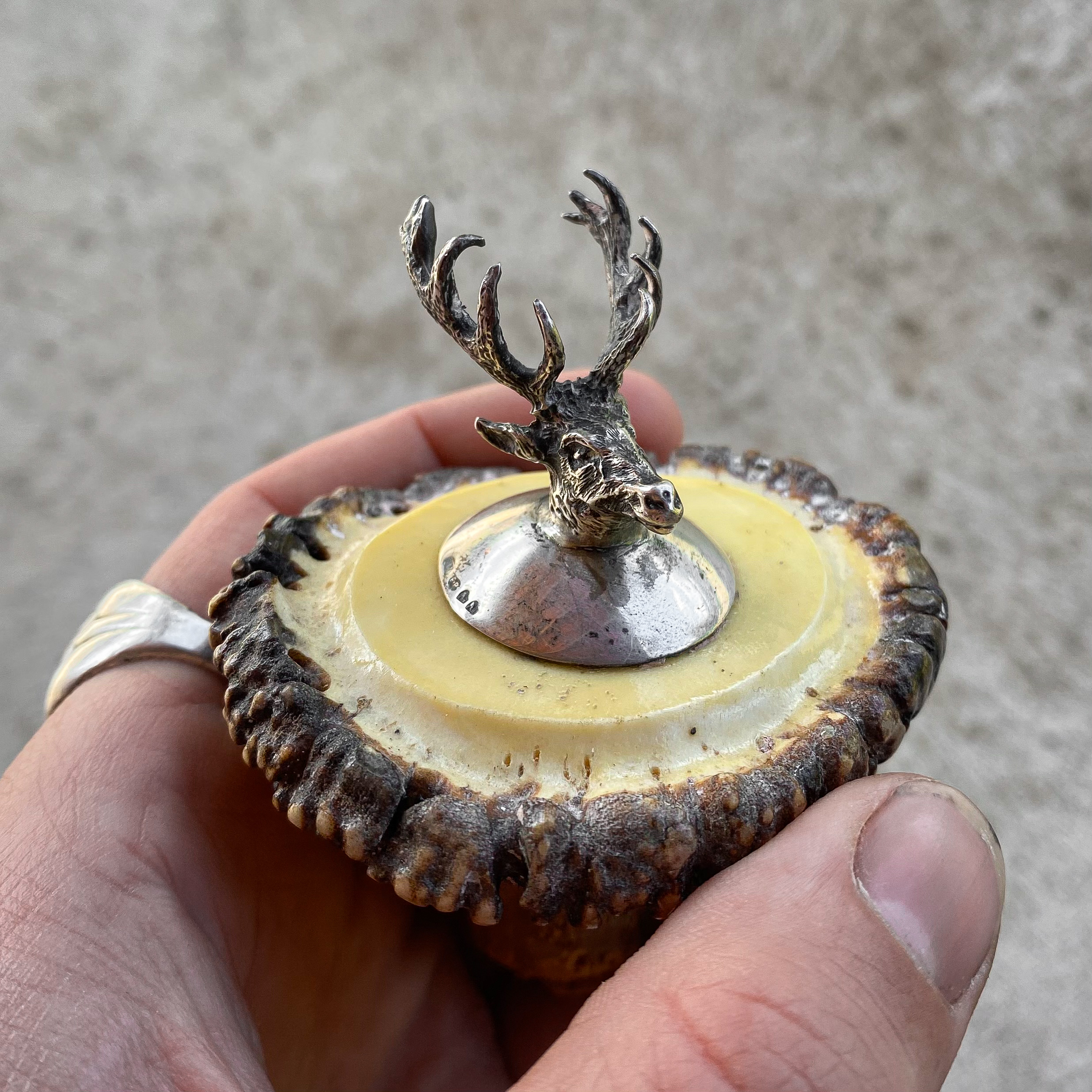 Antique Vintage Victorian 19th Century 1800s Silver plated Deer Stag Antlers Bottle Stopper Curiosity Hunting Decor Collection Gfit