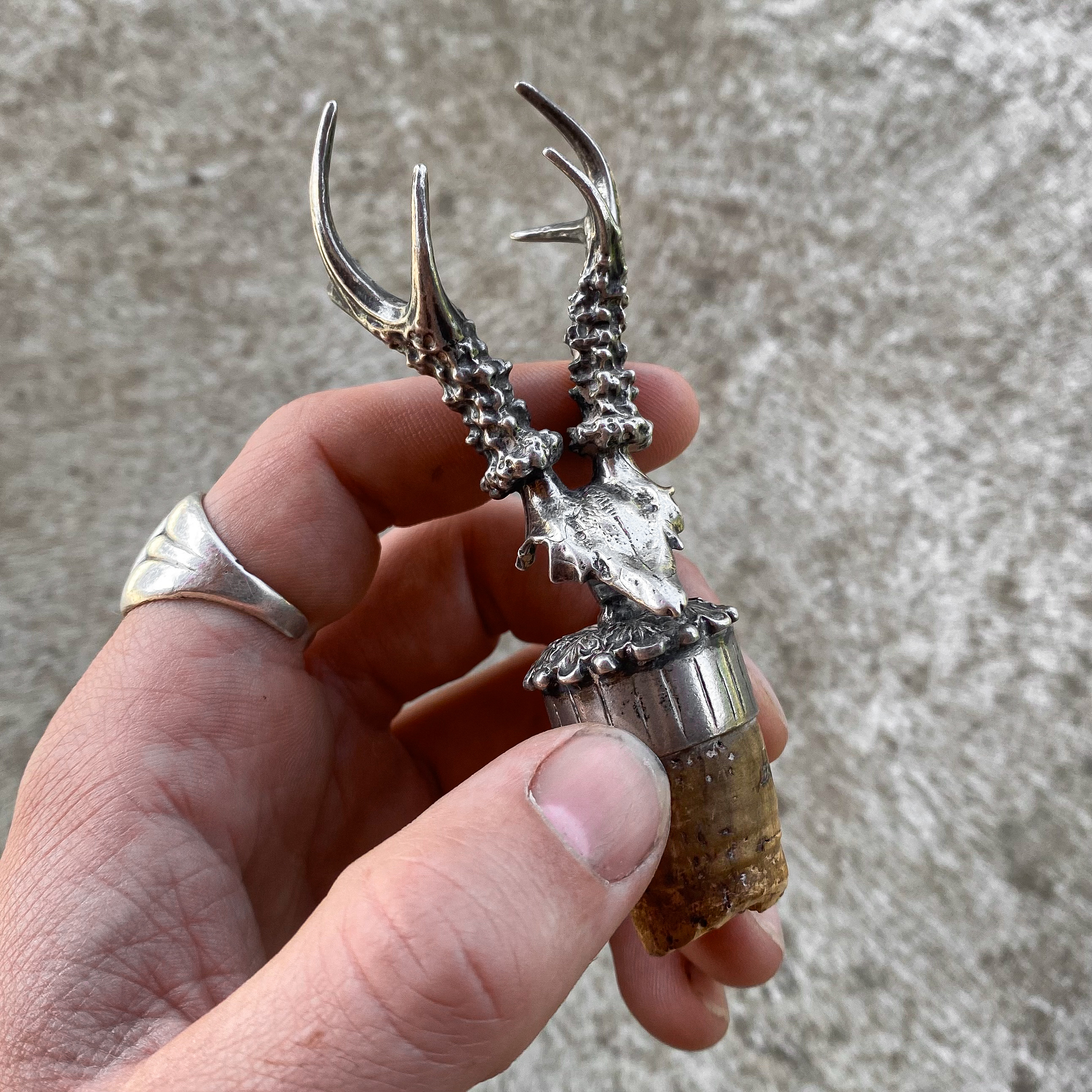 Antique Vintage Victorian 19th Century 1800s Silver Roe Deer Skull Antlers Bottle Stopper Curiosity Hunting Decor Collection Gfit