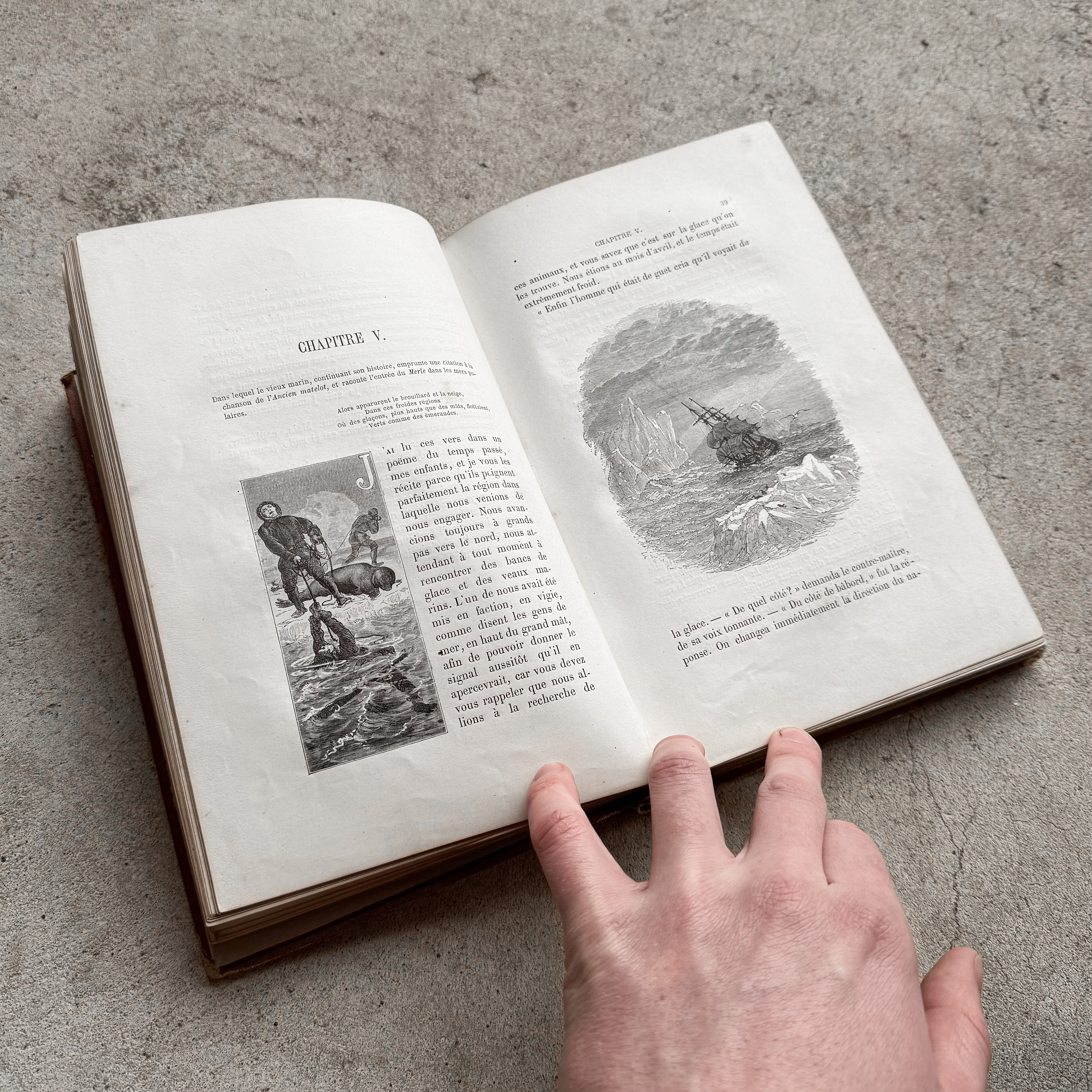 Antique Vintage 19th Century 1800s French Book Arctic Expedition Perdus dans les Glaces Collection Decor