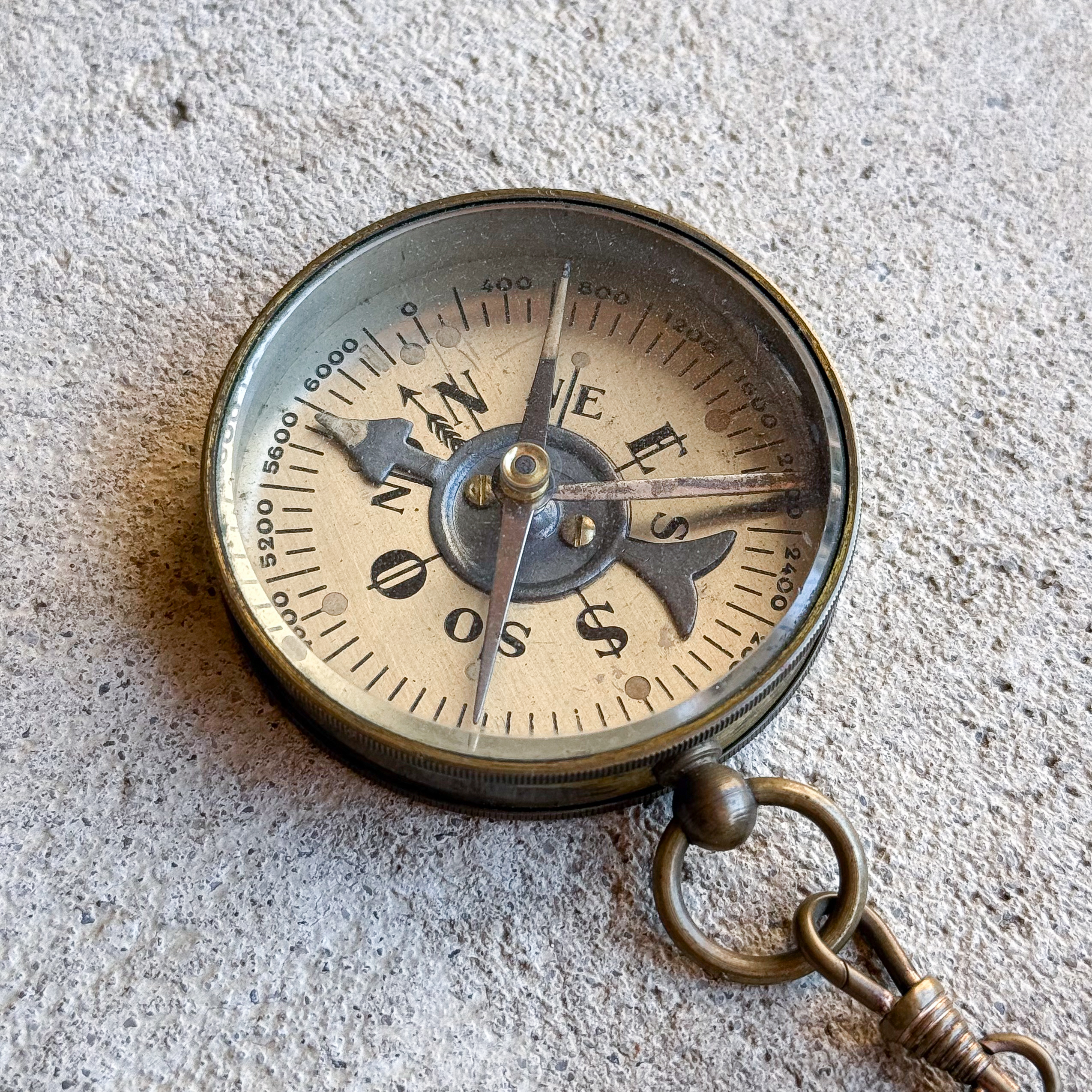 Antique Vintage 1910s WWI French Military Army Pocket Field Compass Watch Chain Pendant Jewelry Collection Decor