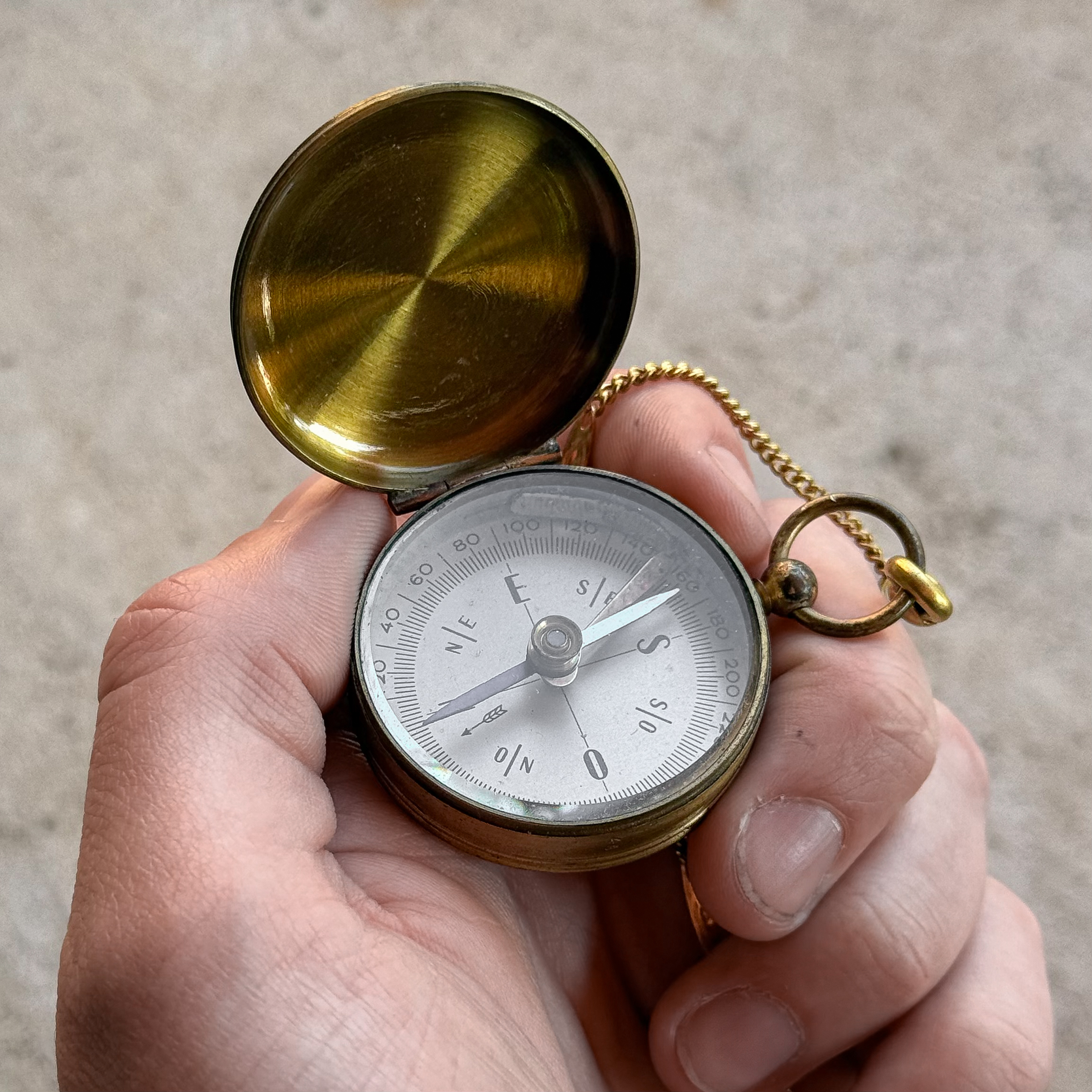 Antique Vintage 20s French Pocket Field Compass Gear Watch Chain Decor Collection Gift Pendant Jewelry