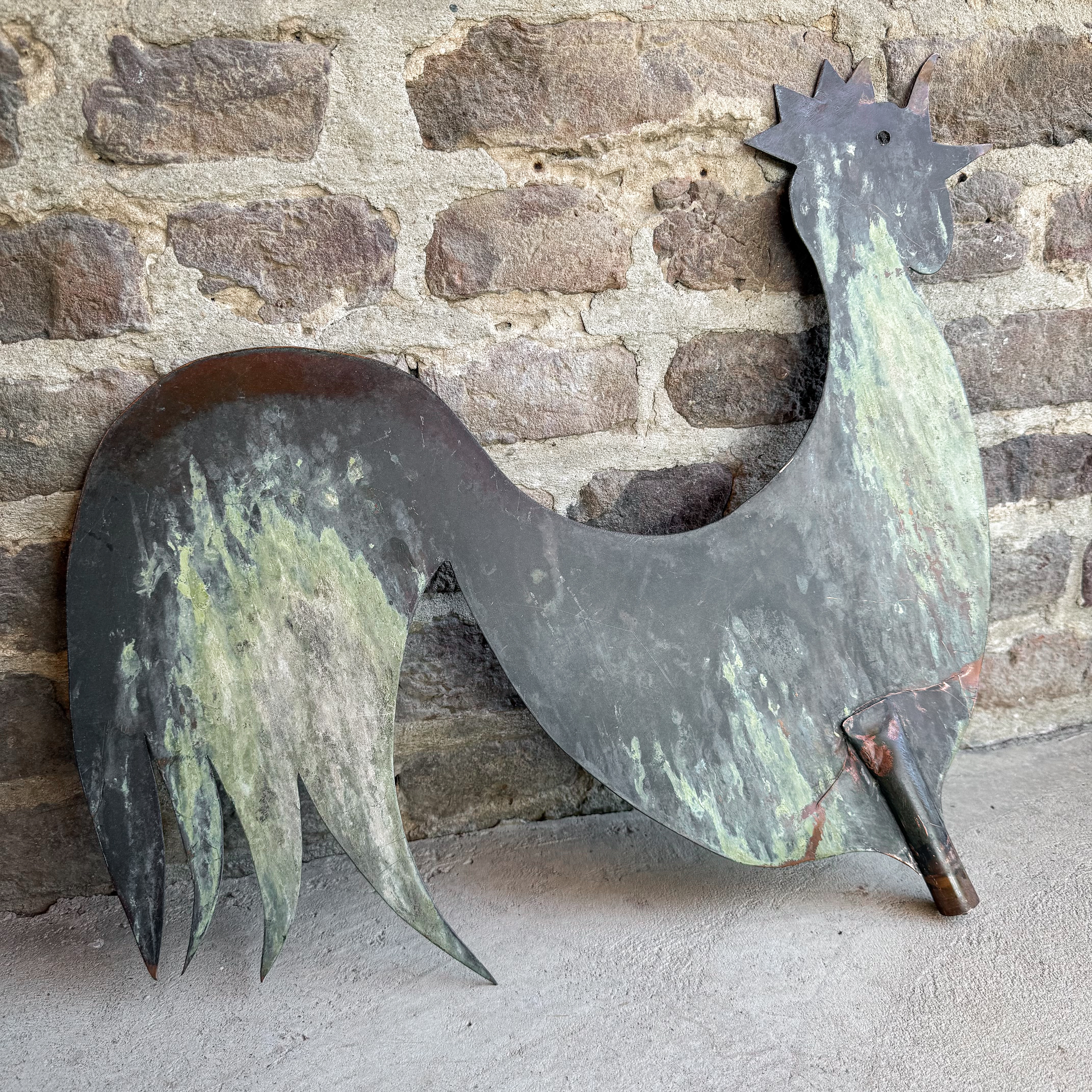 Antique Vintage Early 1900s Copper Folk Art Rooster Weathervane Church Farm Decor Collection Curiosity Patina