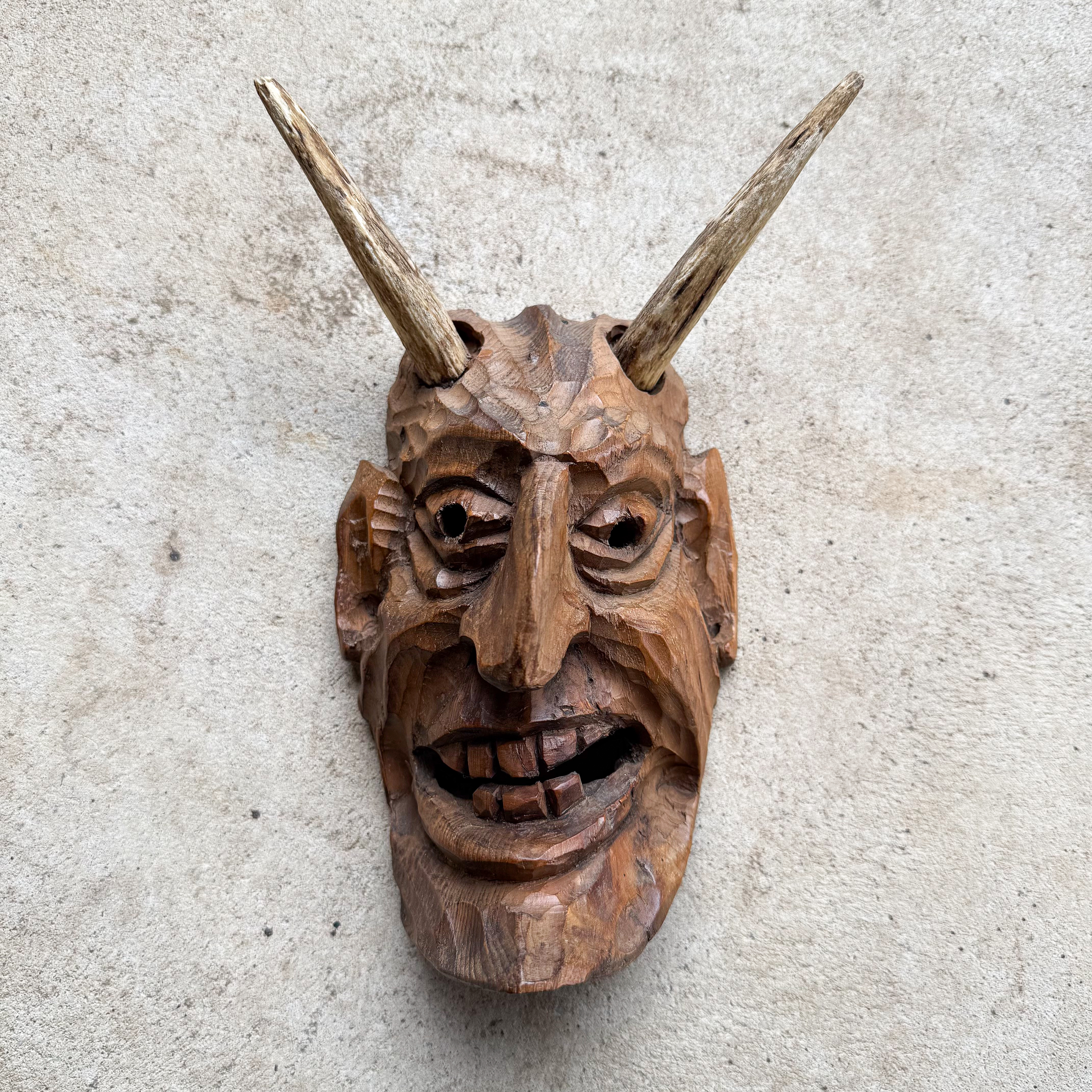 Antique Vintage Early 1900s South German Bavarian Folk Art Perchten Devil Krampus Carnaval Mask Curiosity Decor Collection