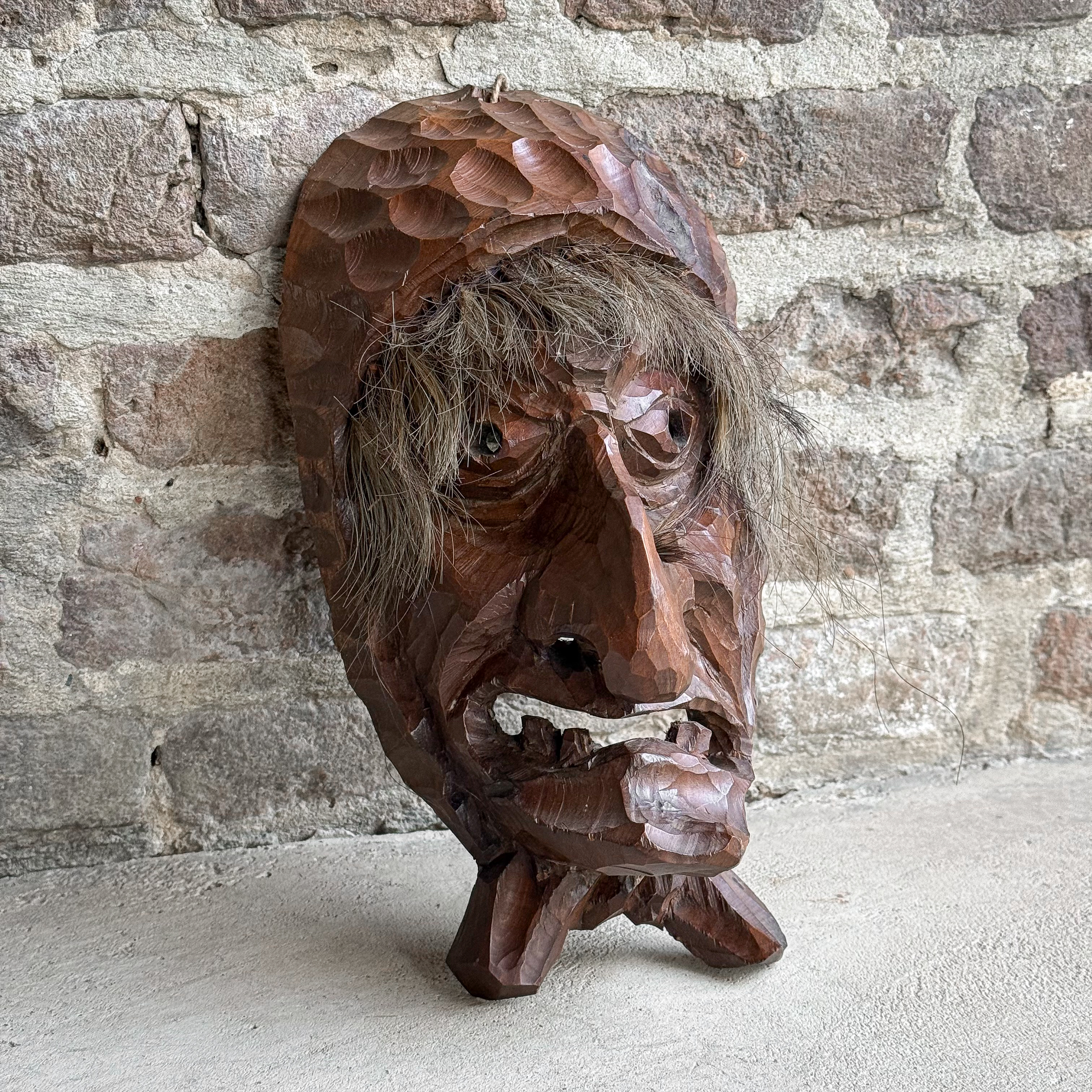 Vintage 60s Tirol H.Reichegger Folk Art Hexenmaske Perchten Devil Krampus Carnaval Mask Curiosity Decor Collection