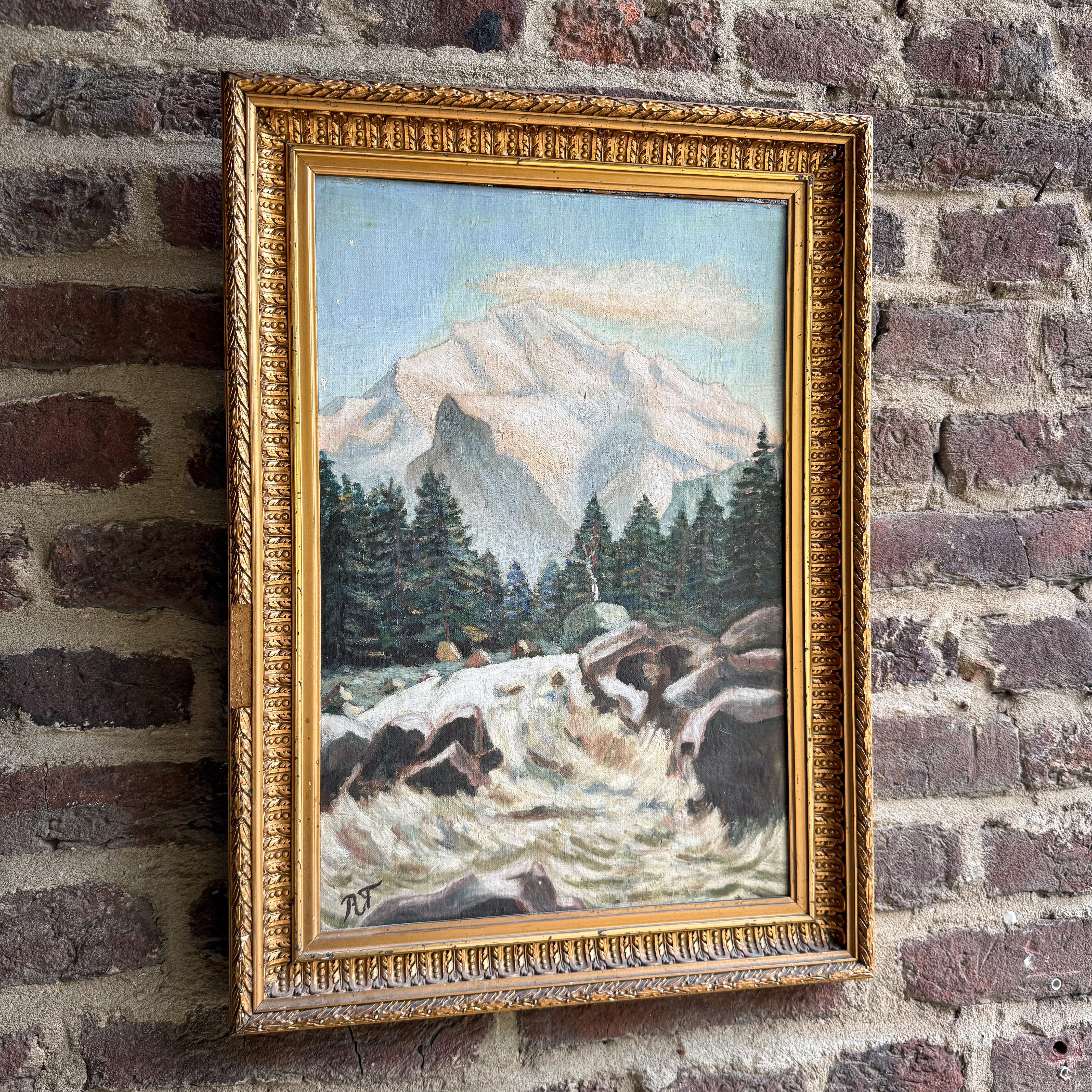 antique-vintage-early-1900s-french-oil-painting-mountain-landscape-scene-gilded-frame-decor-gift (4) Antique Vintage Early 1900s French Oil Painting Mountains Landscape Scene Decor Gilded Frame Gift