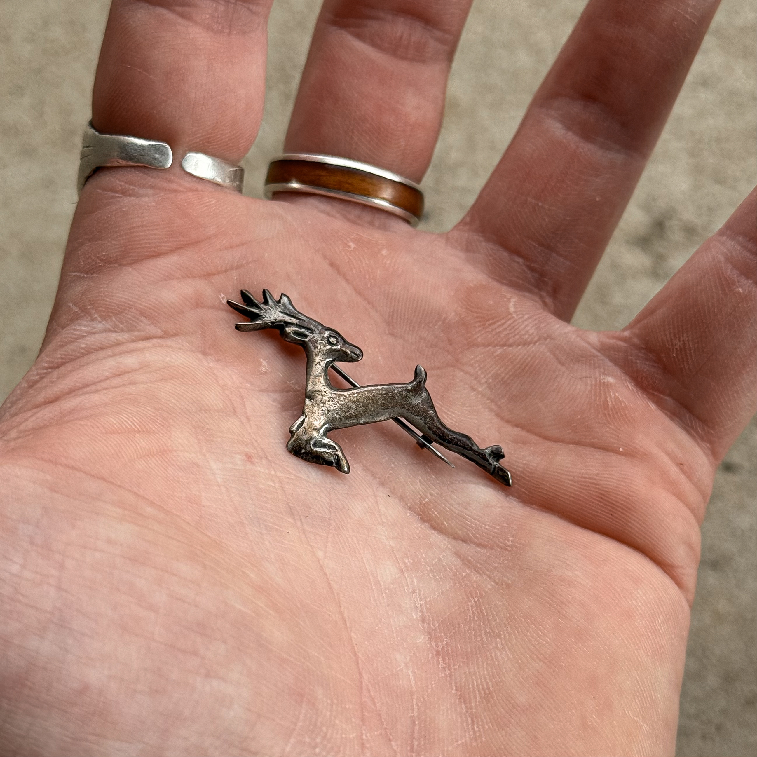 Vintage 60s 1960s Native Navajo Mexico Silver Deer Brooch Pin Jewelry Curiosity Decor Gift American Style