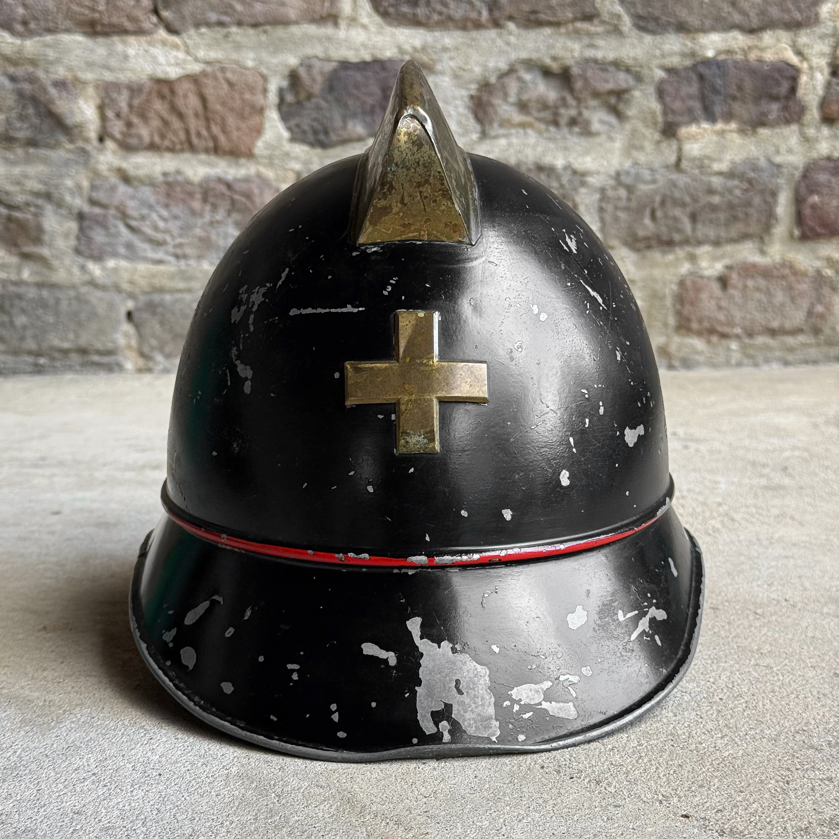 Antique Vintage Early 1900s Swiss Fireman Fire Fighter Brigade Helmet Leather Collection Decor